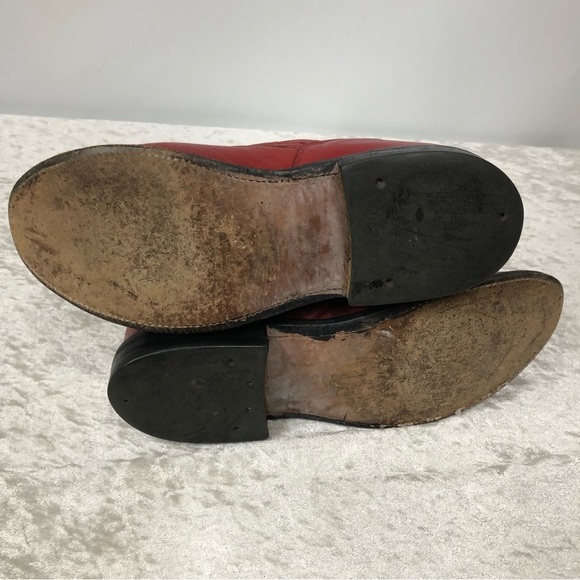 Cowtown Red Leather Made In Mexico granny Boots Size 5D Women's fringe lace up - Picture 5 of 7